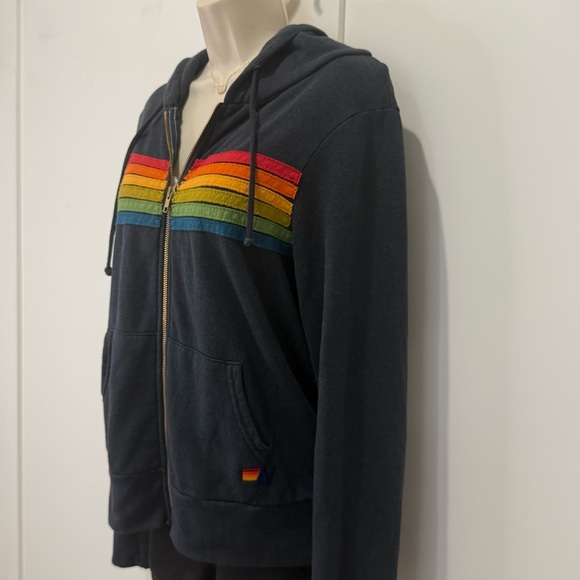 Aviator Nation 6 Stripe Zip Hoodie Charcoal Gray Rainbow Small Beachy Retro Rare - Picture 8 of 13